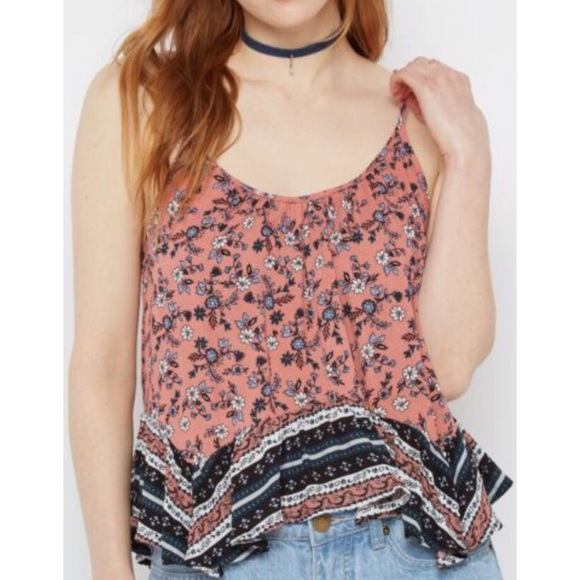 Rue 21, Pink Floral Folklore Lattice Back Cami Top - Picture 2 of 7